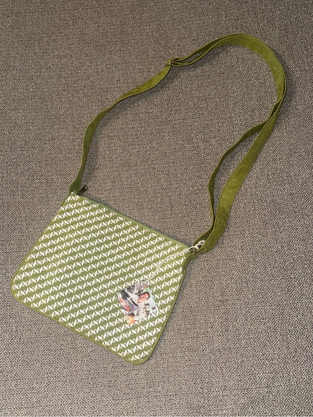 Olive Green Patterned Crossbody Shoulder Bag